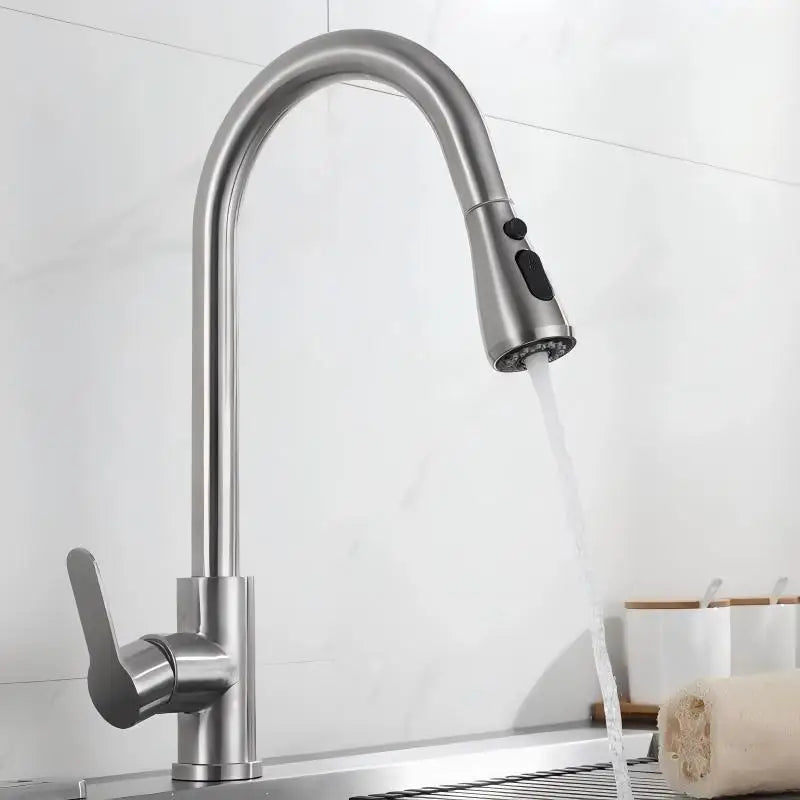 Pull-Down Kitchen Faucet with Sprayer – Brushed Stainless Steel
