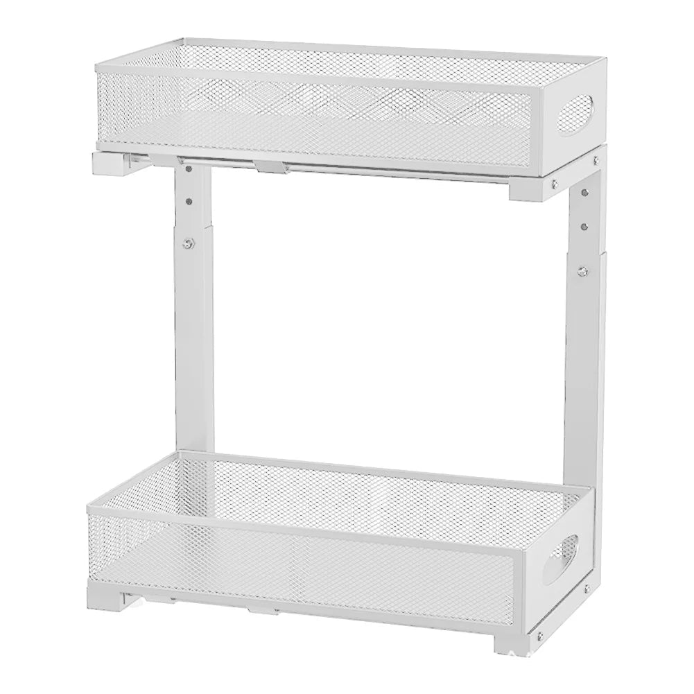 2 Tier Adjustable Height Under Sink Organizer with Sliding Drawer Pull Out Under Cabinet Kitchen Bathroom Organizer and Storage - OZKA HOME