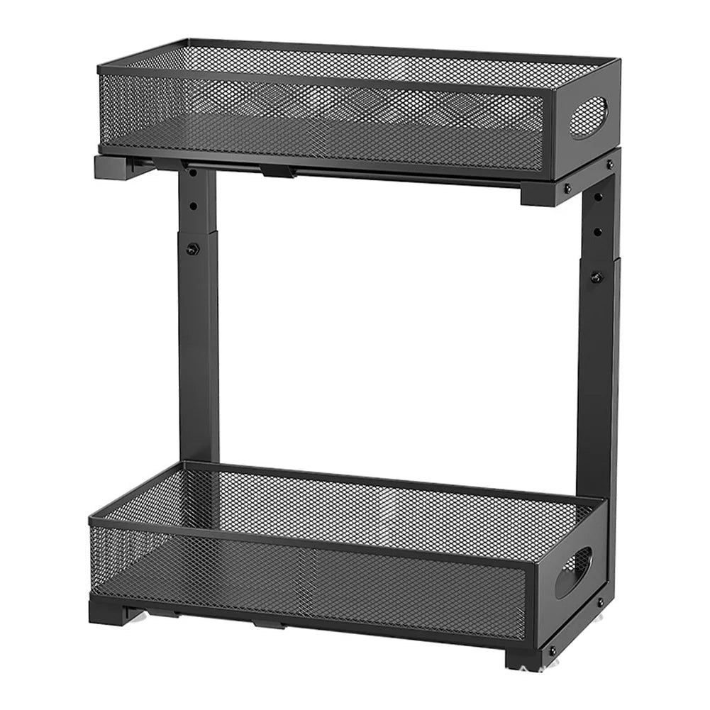 2 Tier Adjustable Height Under Sink Organizer with Sliding Drawer Pull Out Under Cabinet Kitchen Bathroom Organizer and Storage - OZKA HOME