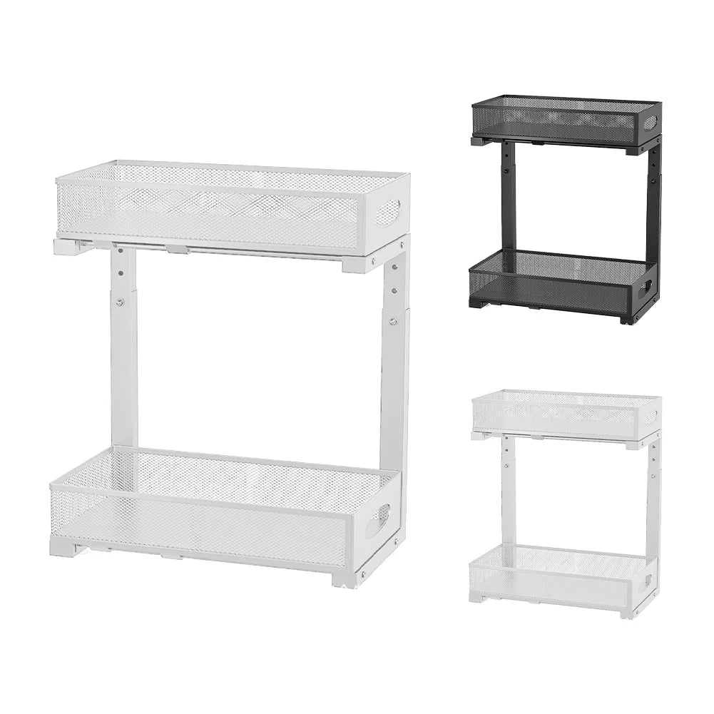 2 Tier Adjustable Height Under Sink Organizer with Sliding Drawer Pull Out Under Cabinet Kitchen Bathroom Organizer and Storage - OZKA HOME