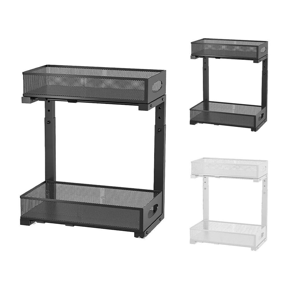 2 Tier Adjustable Height Under Sink Organizer with Sliding Drawer Pull Out Under Cabinet Kitchen Bathroom Organizer and Storage - OZKA HOME