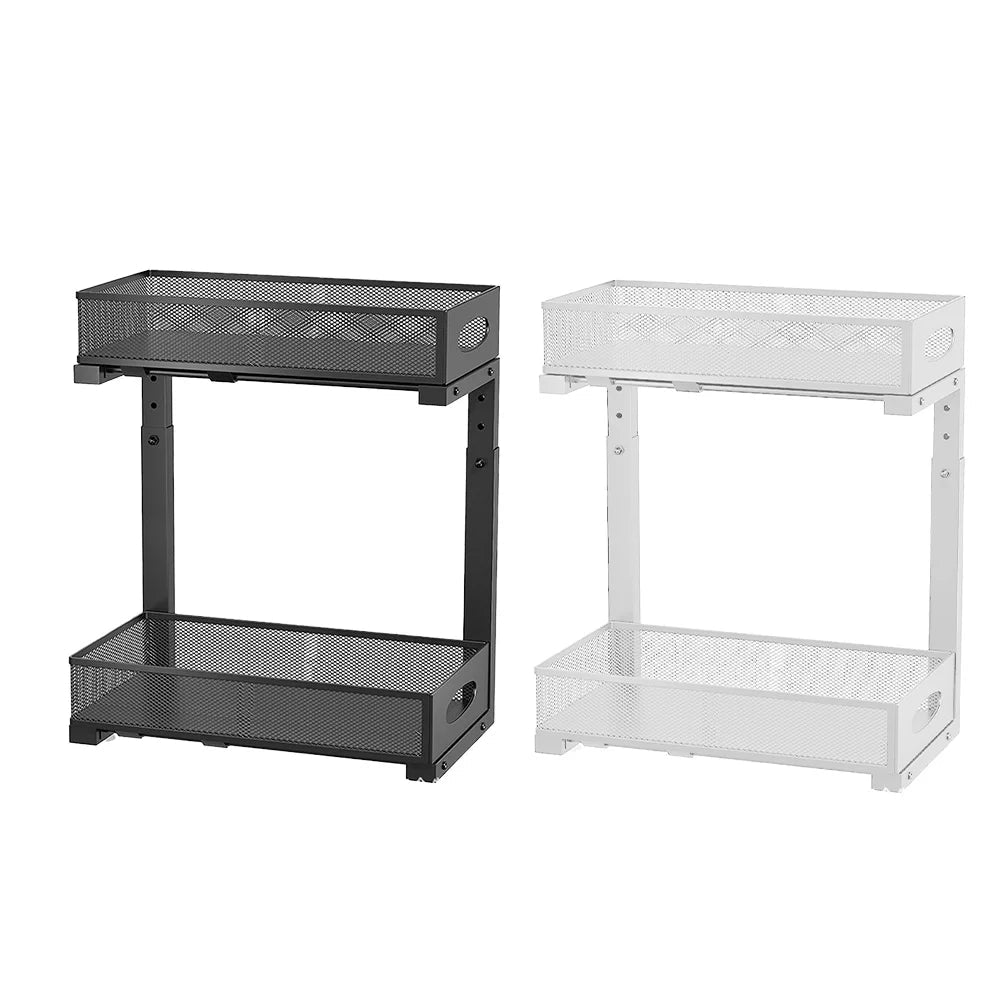 2 Tier Adjustable Height Under Sink Organizer with Sliding Drawer Pull Out Under Cabinet Kitchen Bathroom Organizer and Storage - OZKA HOME