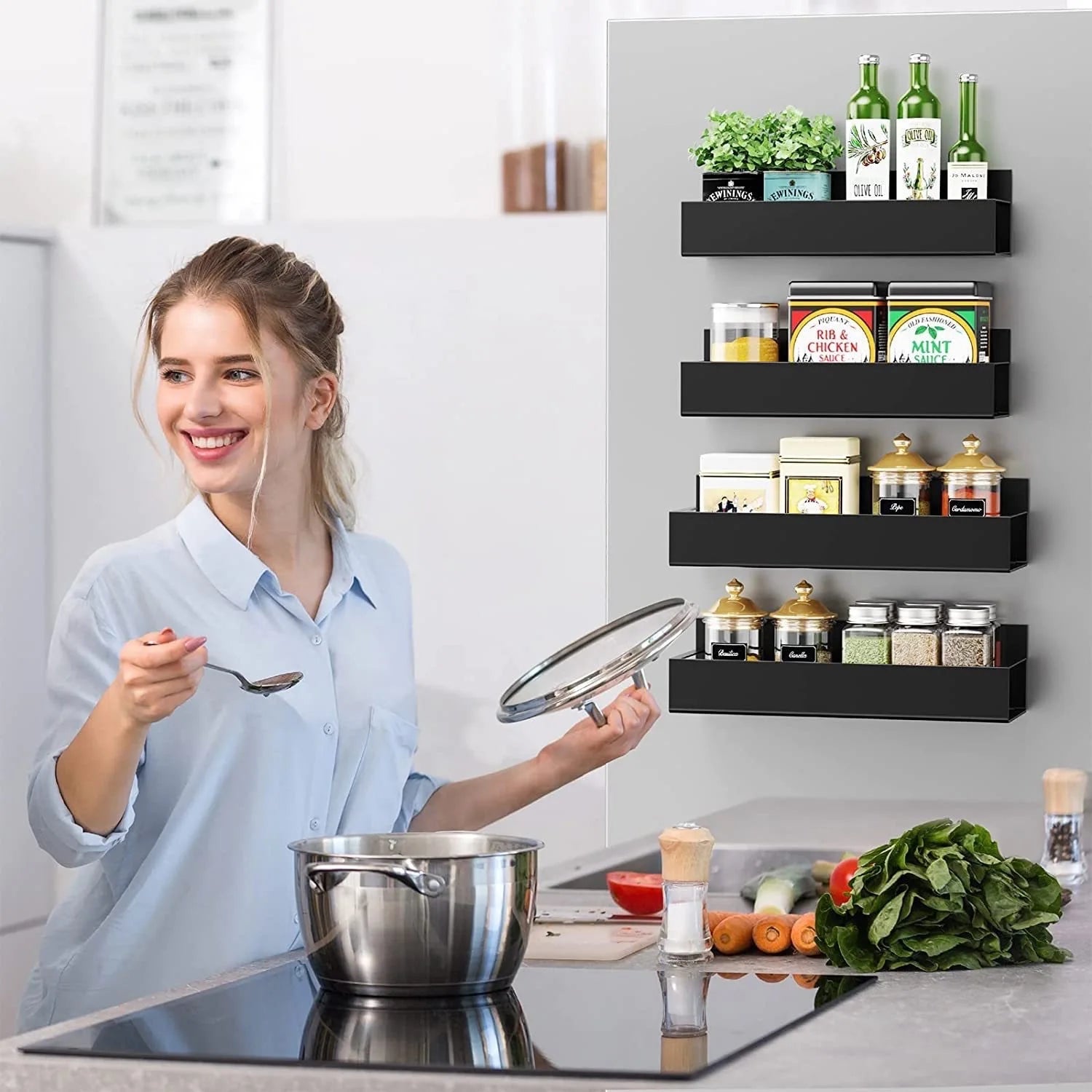 4-Pack Magnetic Spice Rack Organizer for Refrigerator & Oven - OZKA HOME