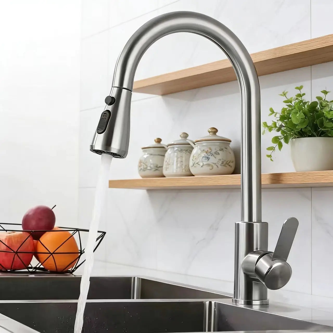 Pull-Down Kitchen Faucet with Sprayer – Brushed Stainless Steel