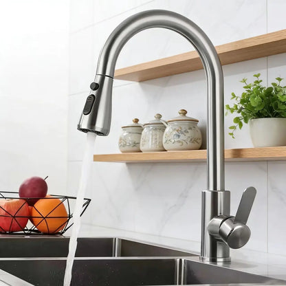 Pull-Down Kitchen Faucet with Sprayer – Brushed Stainless Steel