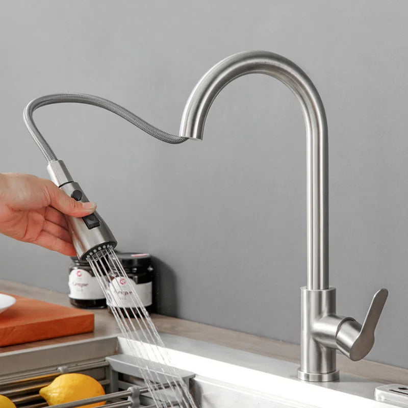 Pull-Down Kitchen Faucet with Sprayer – Brushed Stainless Steel