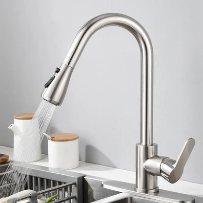 Pull-Down Kitchen Faucet with Sprayer – Brushed Stainless Steel